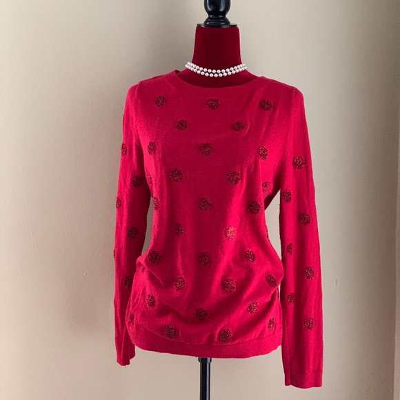 Talbots Tinsel Polkadot Wool Blend Sweater in Festive Berry Red - Picture 3 of 15